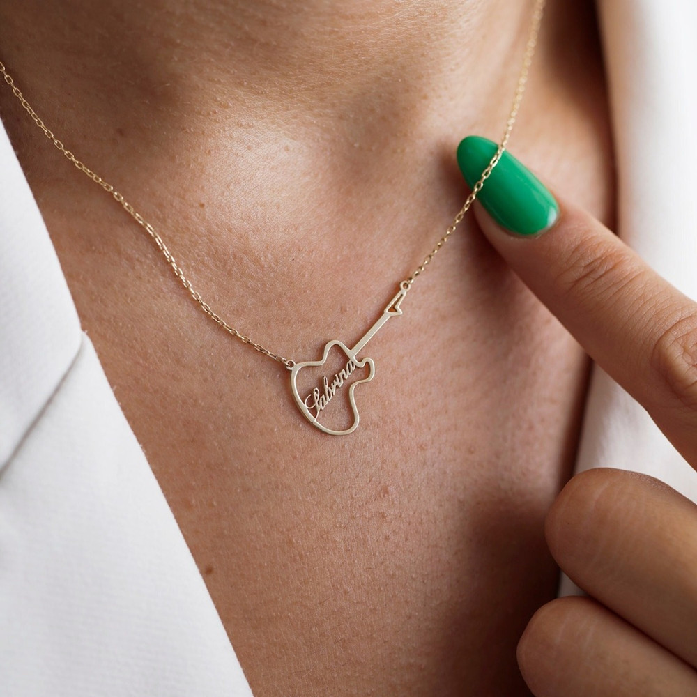 Musical Instrument And Names - Personalisierte Gitarrensymbol Namenskette Mode Instrument Schmuck