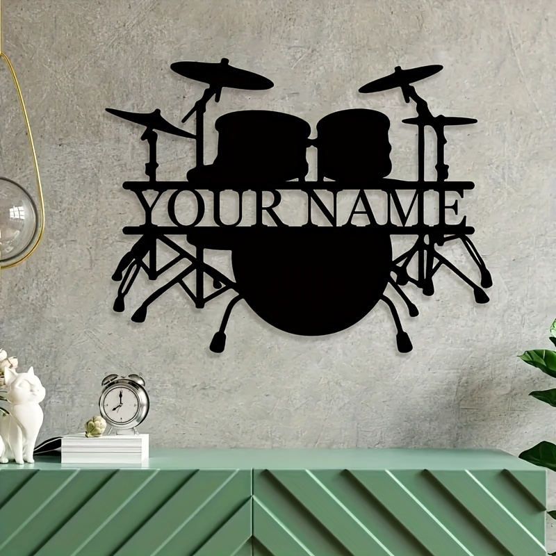 Musical Instrument And Names - Individuelles Schlagzeug-Set Metall-Wandkunst-Schild mit Namen oder