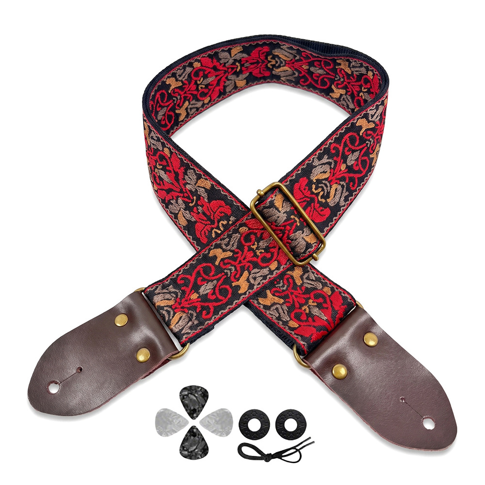 Musical Instruments Easy - Bestickter Gitarrengurt im Vintage-Ethno-Stil, verstellbarer Gurt