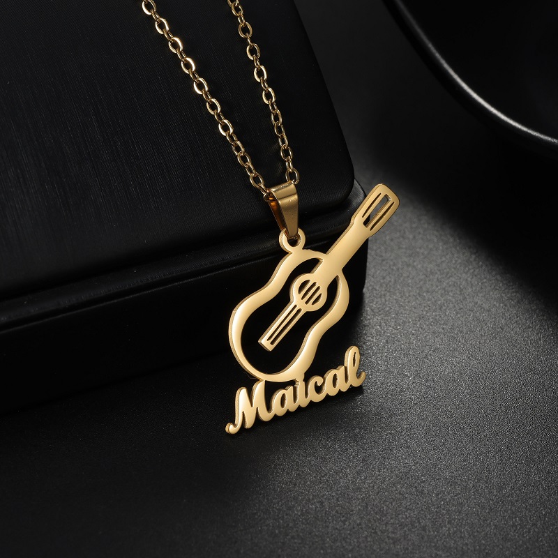 Musical Instrument And Names - Neue personalisierte Namens-Musikinstrument-Anhänger-Halskette aus Edelstahl, personalisierte