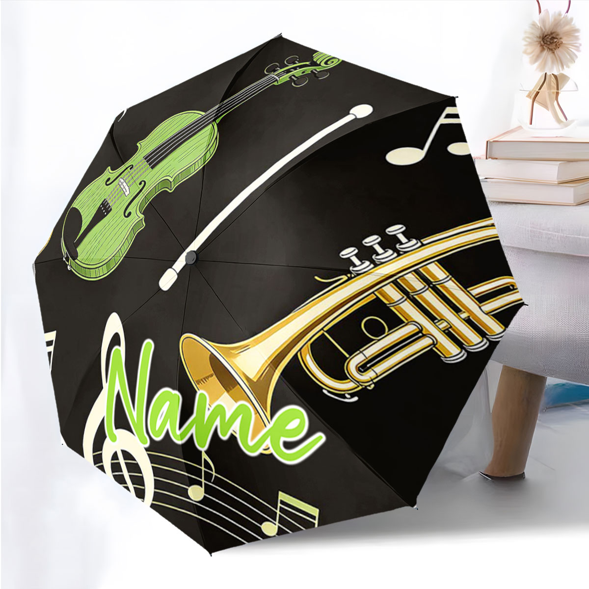 Musical Instrument And Names - Regenschirm mit individuellem Namen und Musikinstrumenten-Design,